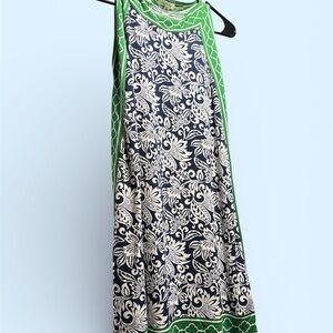 Max Studio Navy Floral Maxi Dress with Green Trim